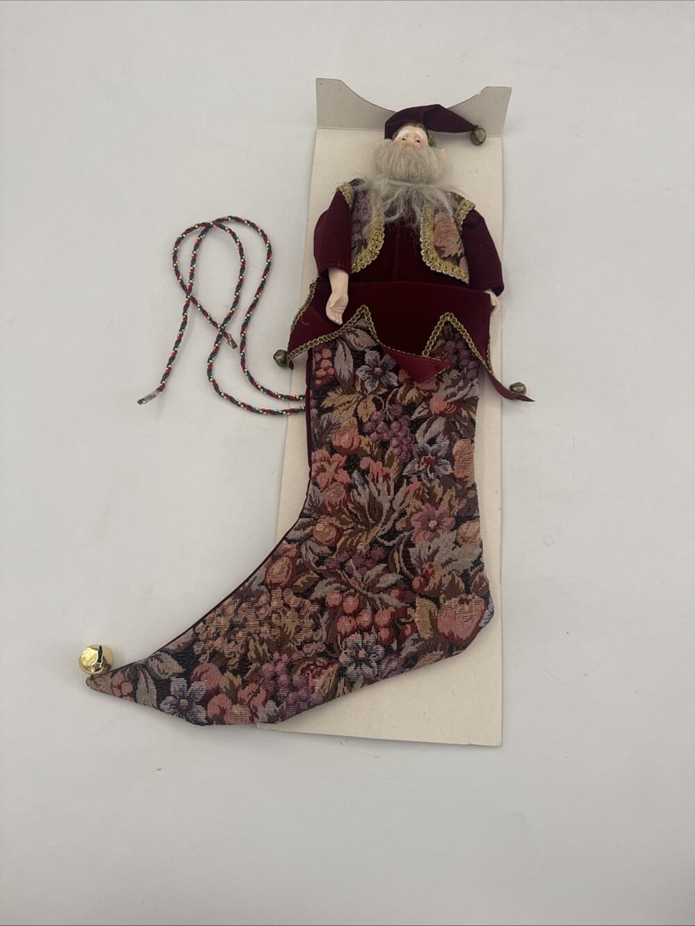 Vintage Traditions Holiday Stocking Porcelain 3D Elf Face Tapestry